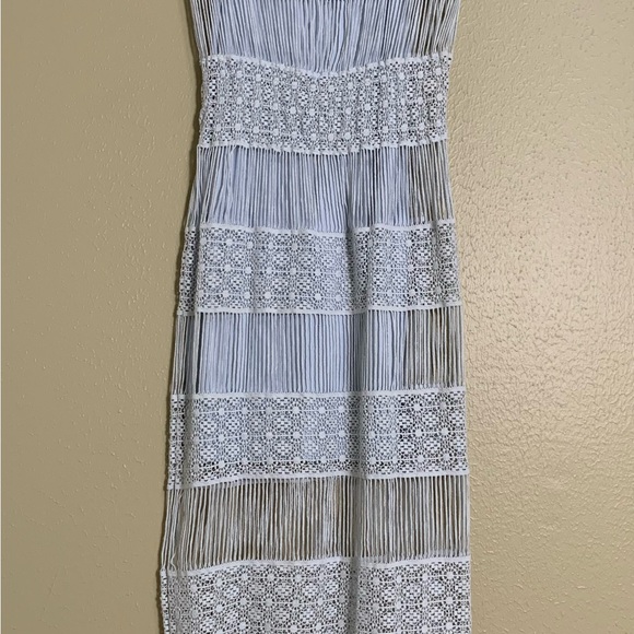 Anthropologie Callahan Fringe Crochet Maxi Dress Baby Blue XS - Picture 3 of 9